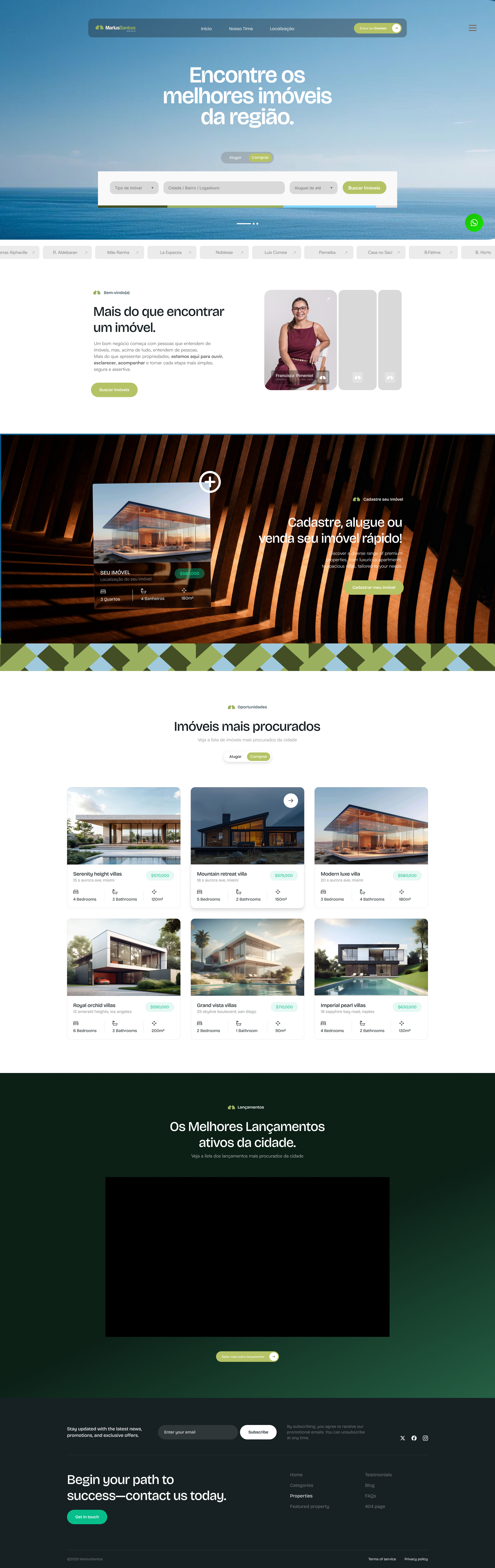Página Home do site Marlus Santos Imóveis conforme o frame HOME - SISTEMA do Figma